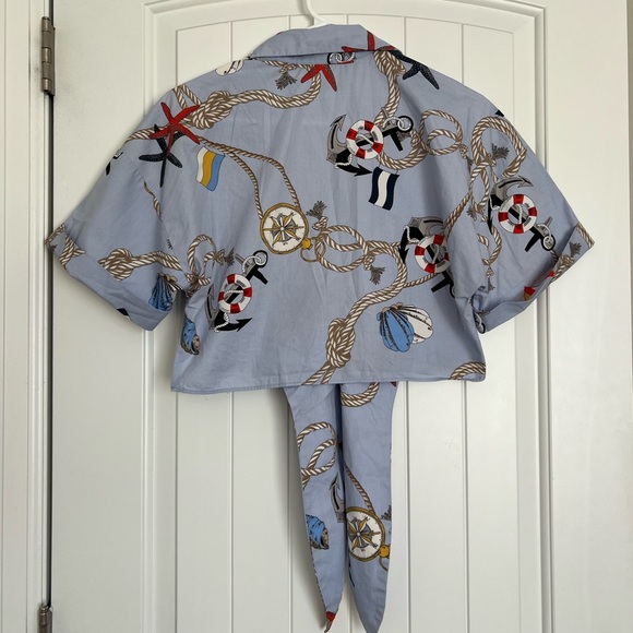 Nautical Printed Cropped Blouse - Picture 3 of 4